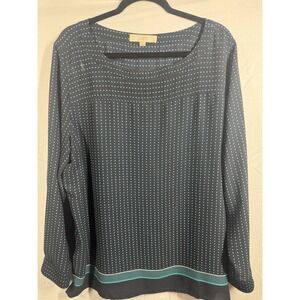 Loft navy blue long-sleeved blouse aqua polka dot Pattern Size XXL